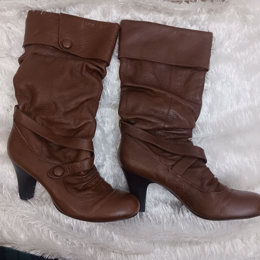 Bakers Natalie Ruched High Heel Brown Leather Boots size 8.5
